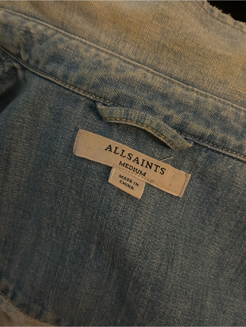 All Saints Cropped Denim Jacket with White Floral Embroidery Women Medium - Picture 2 of 7
